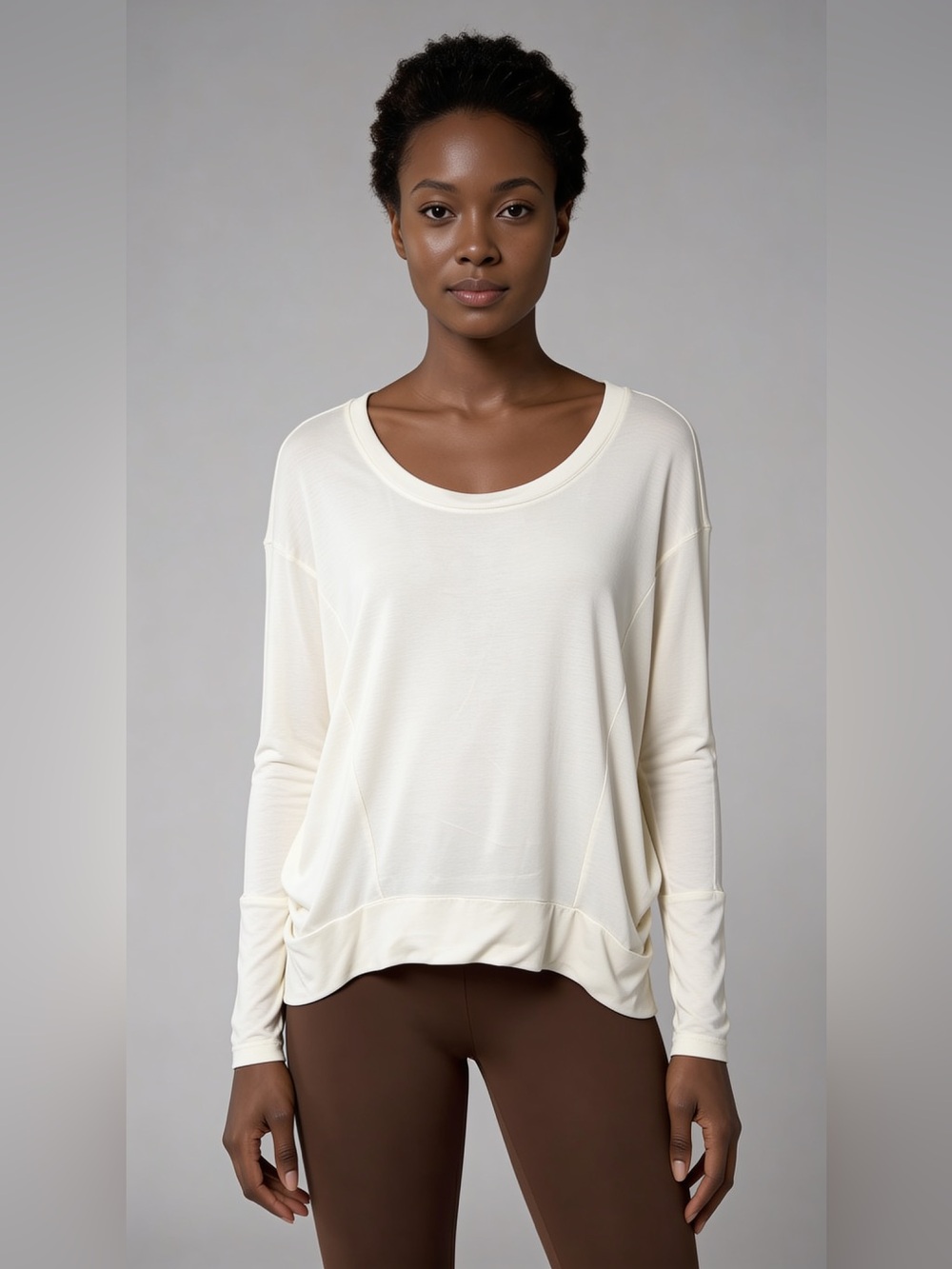 Ambiance Cream Scoop-Neck Long Sleeve Top